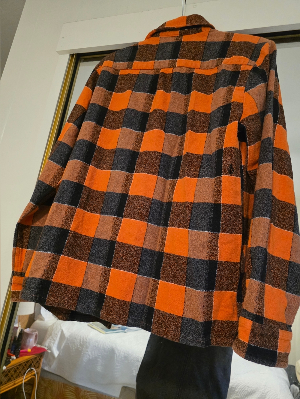 Volcom Orange and Black Plaid Classic Fit Long Sleeve Button Up - Picture 3 of 11